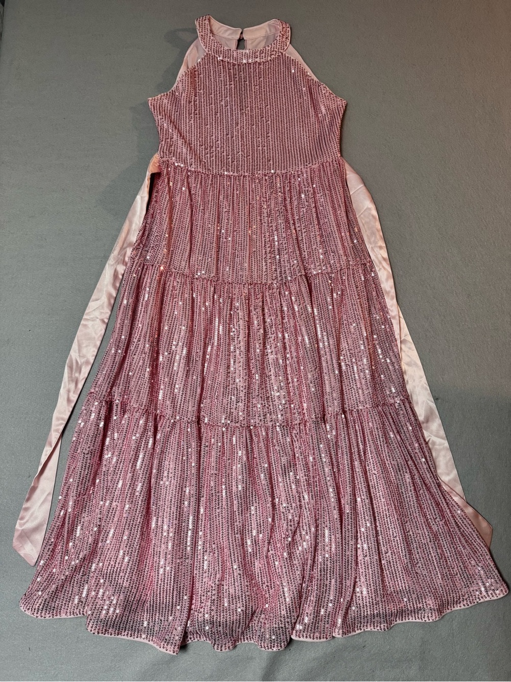 Grace Karin Girls Pink Sequin Tiered Dress Size 12